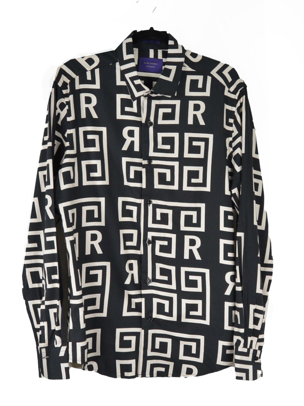 Rare Rabbit Black White Geometric Monogram Logo Print Button Down Shirt